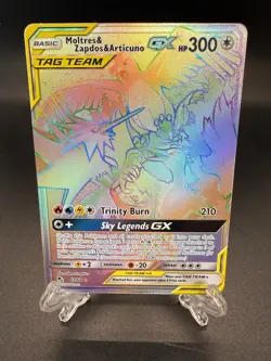 Moltres & Zapdos & Articuno GX 69/68 Rainbow Rare Hidden Fates Pokemon Card - Image 1