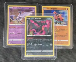 Evolving Skies LEGENDARYBIRDS Articuno, Zapdos & Moltres Rare Holo Pokemon Cards - Image 1