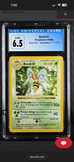 Shadowless Beedrill 17/102 Non-Holo Rare Card Base Set - Image 1