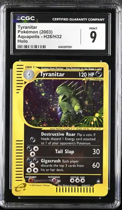 CGC 9 MINT Tyranitar H28/H32 Aquapolis Holo Pokemon Card - Image 1