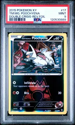 Team Magma's Poochyena 2015 Double Crisis #17/34 Pokemon Trading Card PSA 9 - Image 1