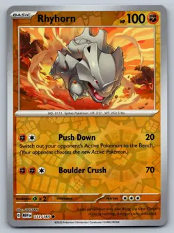 Pokemon Card 151 #111/165 Rhyhorn reverse holo - Image 1