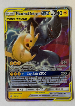 Pikachu & Zekrom GX 33/181 Sm-Team Up Holo Sun & Moon Tag & Team Pokemon NM - Image 1