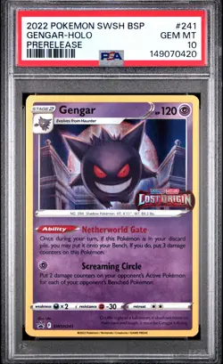 2022 POKEMON SWSH BLACK STAR PROMO PRERELEASE #241 GENGAR-HOLO PSA 10 - Image 1