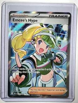 Pokemon TCG Emcee's Hype 220/182 Destined Rivals Ultra Rare Halo Full Art NM - Image 1