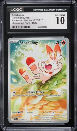 Scorbunny 225/217 CGC 10 GEM MINT Ascended Heroes Illustration Rare Pokemon - Image 1
