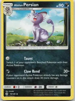 Alolan Persian 79/149 SM Base Set Uncommon Pokemon HP - Image 1