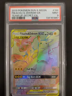 Pikachu & Zekrom GX 184/181 Rainbow Rare Team Up Pokemon Tag Team English PSA 9 - Image 1
