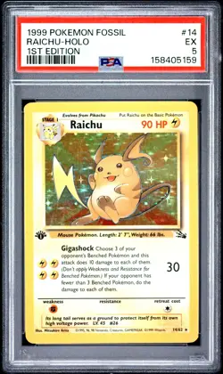 1999 POKEMON FOSSIL 1ST EDITION #14 RAICHU-HOLO PSA 5 - Image 1