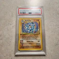 1999 Pokemon TCG Machamp Holo Rare 1st Edition Base Set #8/102 PSA 1 Poor - Image 1