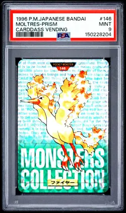 1996 POKEMON JAPANESE BANDAI CARDDASS VENDING #146 MOLTRES-PRISM PSA 9 - Image 1