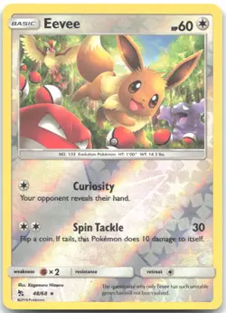 EEVEE 48/68 Rare Hidden Fates Pokemon REVERSE HOLO Near Mint - Image 1