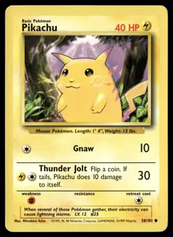 Pokemon Pikachu Base Set Unlimited 58/102 Common Lightly Played - Image 1