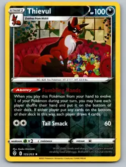Thievul 105/203 Rare Evolving Skies Pokemon Reverse Holo Lightly Played - Image 1