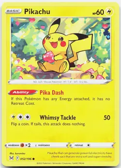 Pikachu 052/196 Common Lost Origin Pokemon Near Mint - Image 1