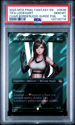 2025 MTG FINAL FANTASY CHARACTER BORDERLESS-SURGE FOIL TIFA LOCKHART PSA 10 - Image 1