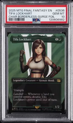 2025 MTG FINAL FANTASY CHARACTER BORDERLESS-SURGE FOIL TIFA LOCKHART PSA 10 - Image 1