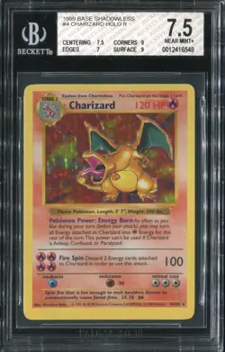 Pokemon Charizard Shadowless Base Set #4/102 BGS 7.5 NEAR MINT+ 1999 Holo - Image 1