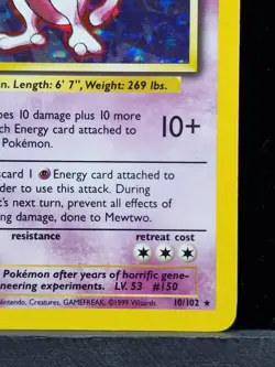 Mewtwo 10/102 Base Set Holo Rare Pokemon Card 1999 WOTC TCG Vintage LP - Image 4