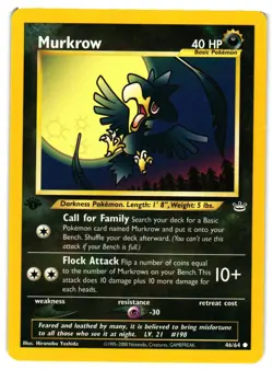 Pokemon TCG Murkrow Neo Revelation 46/64 Regular 1st Edition Common VLP - Image 1