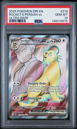 2025 POKEMON DRI EN-DESTINED RIVALS ULTRA RARE TEAM ROCKET'S PERSIAN EX PSA 10 - Image 1