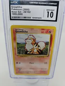 1999-2000 POKEMON BASE SET GROWLITHE #28 🔥CGC GEM MINT 10🔥 - Image 3