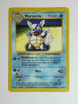 1999 Pokemon Base Set Shadowless Wartortle 42/102 NM Vintage - Image 1