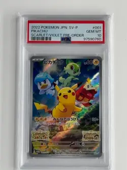 PSA 10 GEM MT 2022 Pokemon Japanese Pikachu SV-P #001 Scarlet Violet Pre-Order P - Image 1