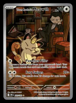 Team Rocket's Meowth 203/182 Illustration Rare Destined Rivals Holo Pokemon NM - Image 1