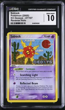 CGC 10 GEM MINT Solrock 47/107 EX Deoxys Reverse Holo Stamped Pokemon Card - Image 1