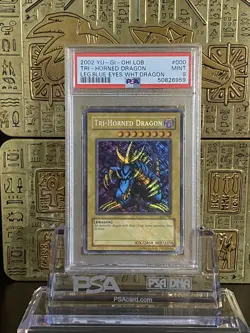 Yugioh PSA 9 MINT Tri-Horned Dragon LOB-000 REVERSE FOIL ERROR Misprint - Image 1