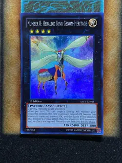 Yugioh Number 8: Heraldic King Genom-Heritage ABYR-EN045 Super Rare 1st Ed LP - Image 1