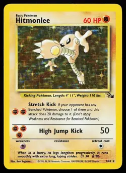 Hitmonlee 7/62 Unlimited Holo Rare Fossil Pokemon Card - Image 1