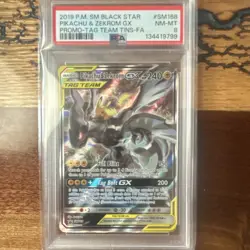 Pokemon TCG 2019 SM Black Star Promo Pikachu & Zekrom GX SM168 Holo PSA 8 EN - Image 1