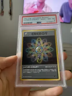 1997 Pokemon Japanese Rocket Rainbow Energy Holo PSA WITH SWIRL ON 3rd slide - Image 3