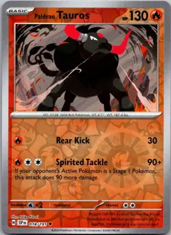 Paldean Tauros 018/191 Uncommon Surging Sparks Pokemon Reverse Holo Near Mint - Image 1