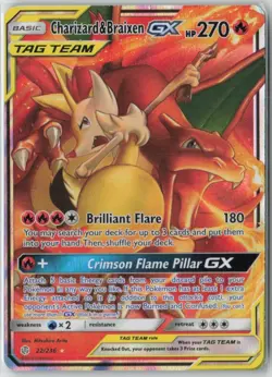 Charizard & Braixen GX 22/236 Cosmic Eclipse Ultra Rare Tag Team Pokemon Card - Image 1