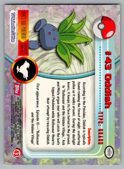 1999 TOPPS TV POKEMON CARDS 4TH PRINTING- RED TOPPS LOGO ODDISH #43 - Image 2