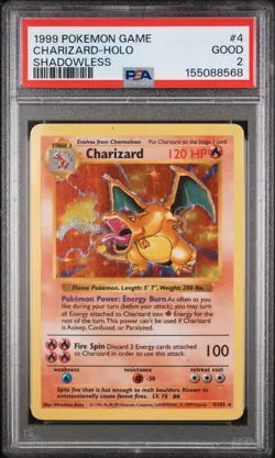 1999 Game Charizard 4/102 Holo Shadowless Vintage WOTC Pokemon PSA 2 - Image 1