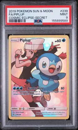2019 POKEMON SUN & MOON COSMIC ECLIPSE SECRET #239 FULL ART/PIPLUP PSA 9 - Image 1