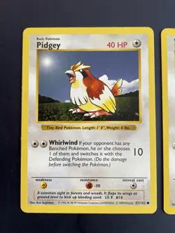 x3 Pidgey Shadowless Base Set Unlimited Moderately Played Pokemon Cards - Image 2