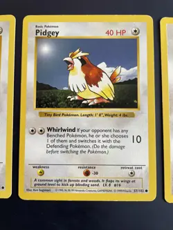 x3 Pidgey Shadowless Base Set Unlimited Moderately Played Pokemon Cards - Image 3