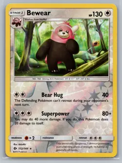 Bewear SM Base Set #112/149 Rare,Reverse Holo Pokemon Card - Image 1