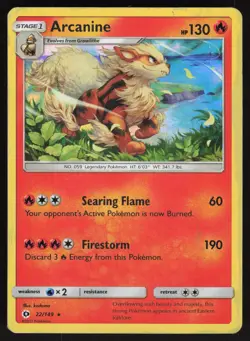 Pokemon Arcanine Holo Rare 22/149 SM Base Set LP - Image 1