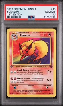 1999 POKEMON JUNGLE 1ST EDITION #19 FLAREON PSA 10 - Image 1