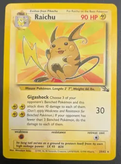 Raichu 29/62 Fossil Rare non-holo WOTC 1999 pokemon card - Image 1