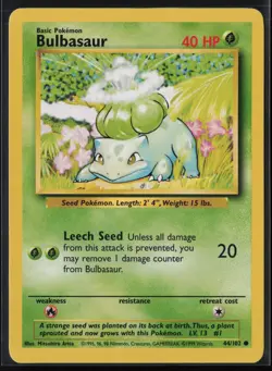 Bulbasaur 44/102 Common Base Set Unlimited Pokemon Near Mint - Image 1