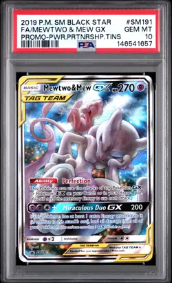 2019 POKEMON SM BLACK STAR PROMO #SM191 FULL ART/MEWTWO & MEW GX PSA 10 - Image 1