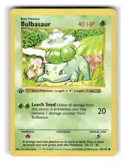 Bulbasaur 44/102 Common Base Set Shadowless Pokemon 1st Edition MP - Image 1