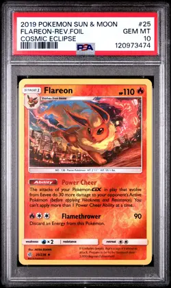 Flareon Reverse Holo 25/236 Cosmic Eclipse Pokemon PSA 10 - Image 1